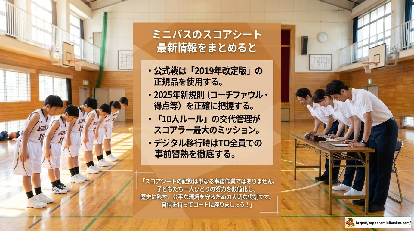 ミニバスのスコアシート最新版を完全解説！2025年改正対応