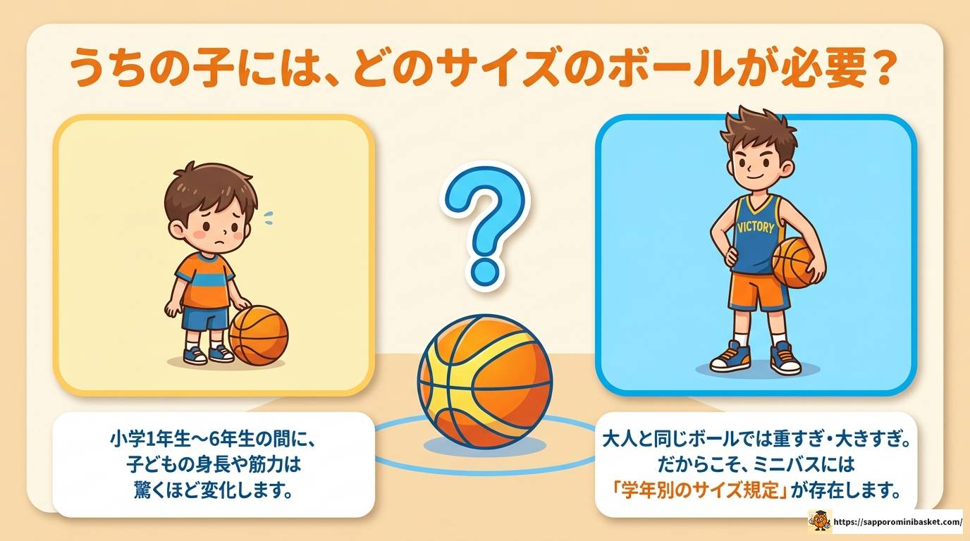 ミニバスのボールサイズが変わる理由と学年別の選び方