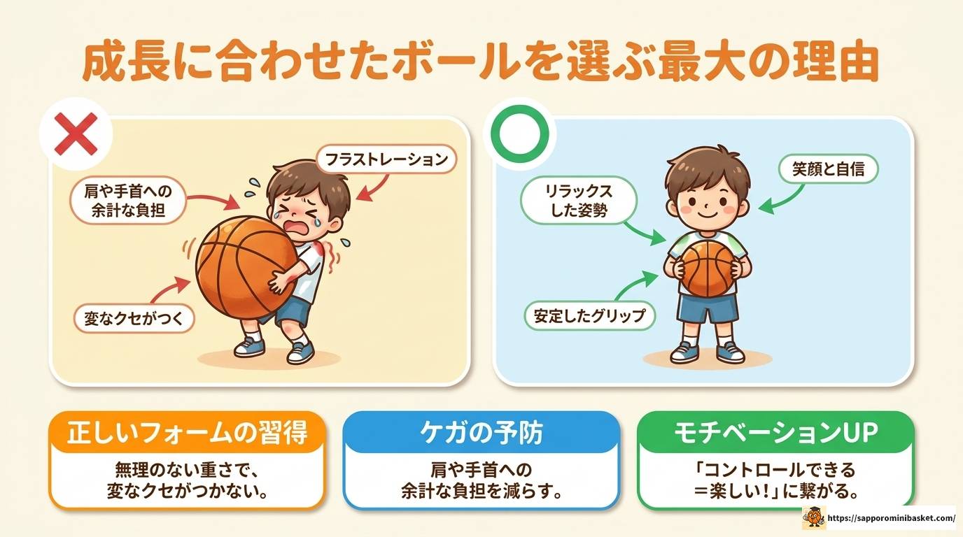 ミニバスのボールサイズが変わる理由と学年別の選び方